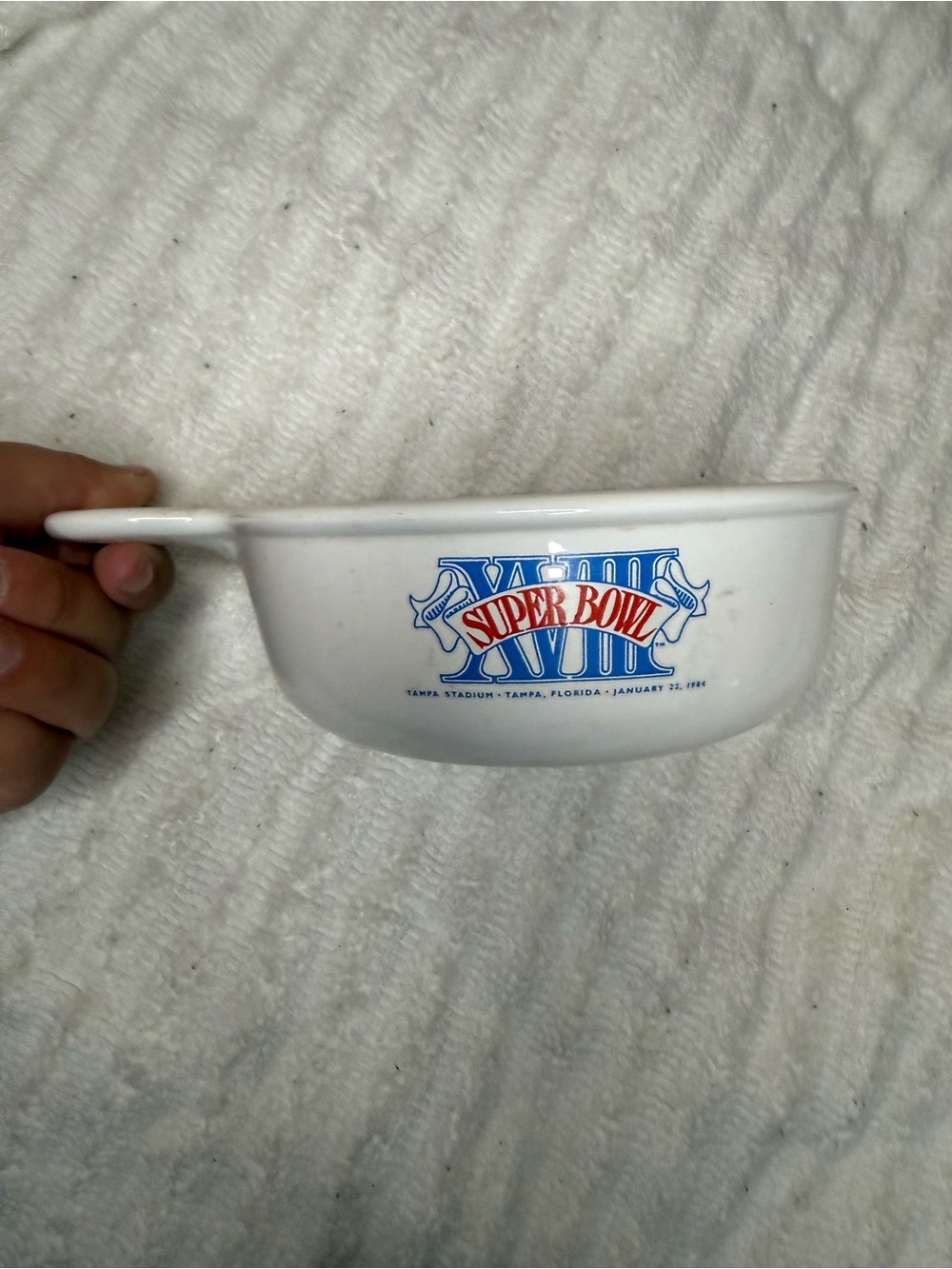 Super Bowl XVIII White Ceramic Soup Bowl with Handle
